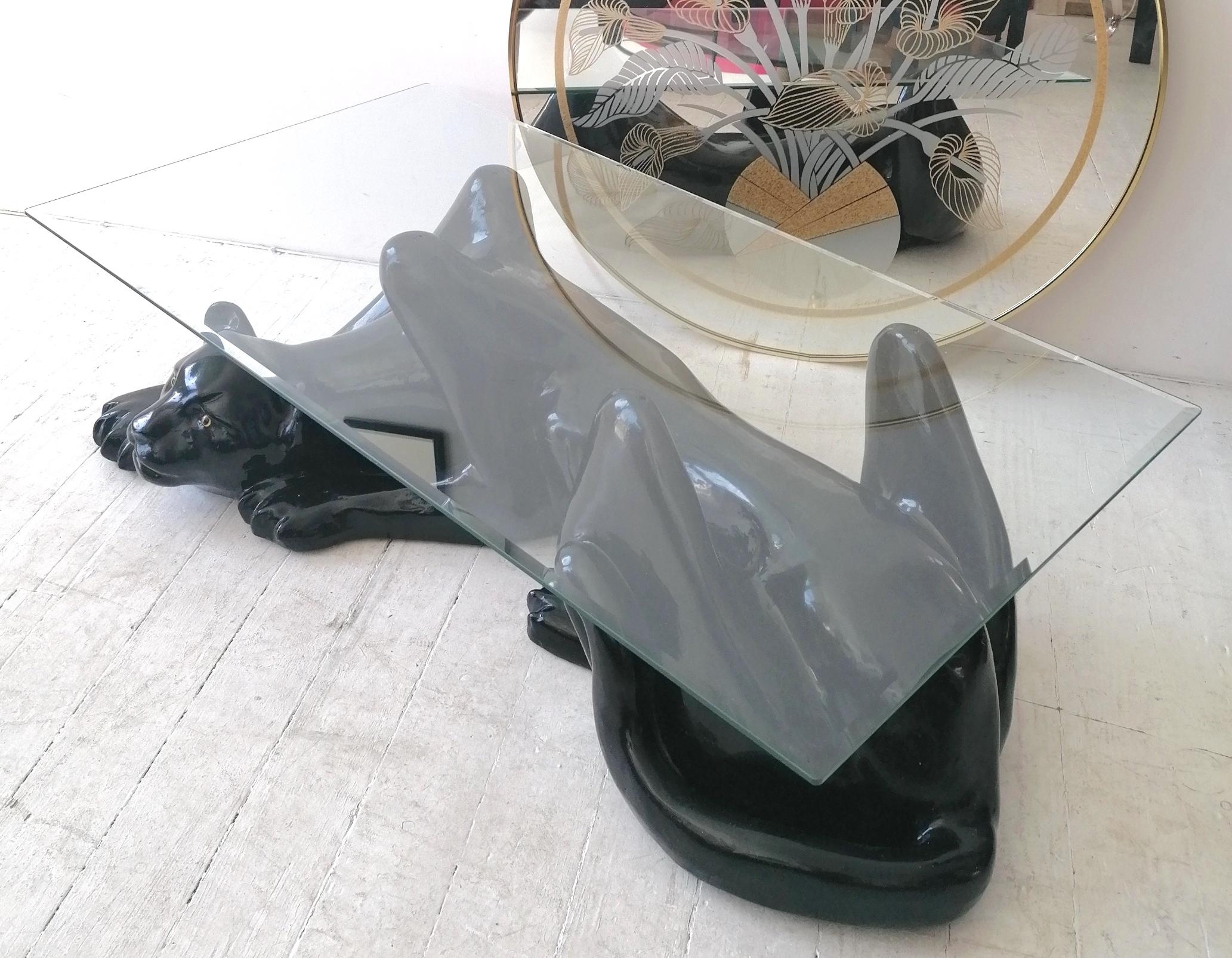 Fabulous Large Vintage Deco Revival Black Panther Coffee Table, USA 1980s In Good Condition In Hastings, GB