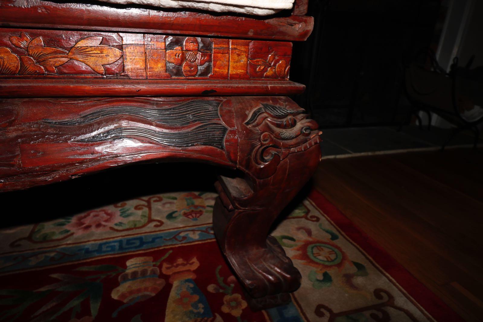 Qing Fabulous Late 19th Century Hand Carved Mahogany and Fabulous Chinese Day Bed