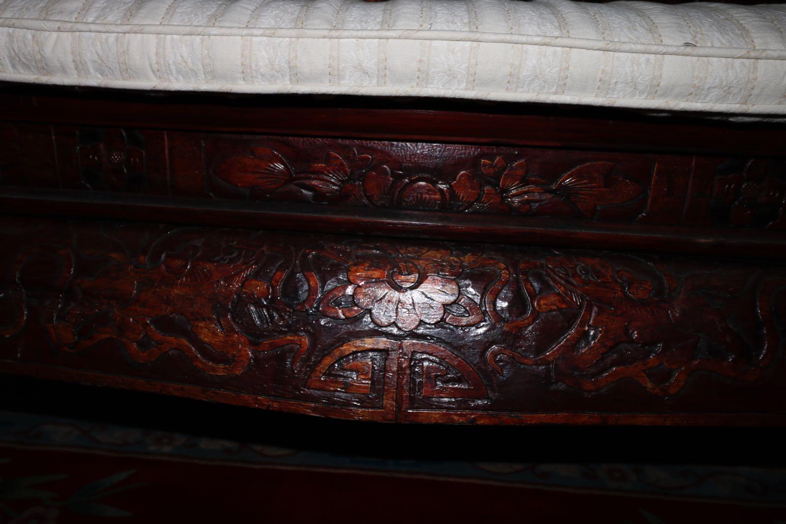 Fabulous Late 19th Century Hand Carved Mahogany and Fabulous Chinese Day Bed In Good Condition In Westport, CT