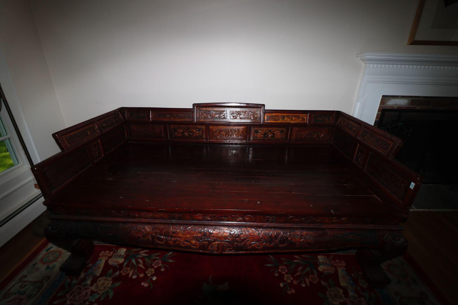 Fabulous Late 19th Century Hand Carved Mahogany and Fabulous Chinese Day Bed 1