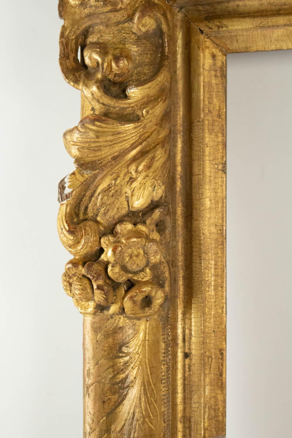 Giltwood Fabulous Louis XIV Period Frame, Mirror with Flower Corners, France 18th Century For Sale