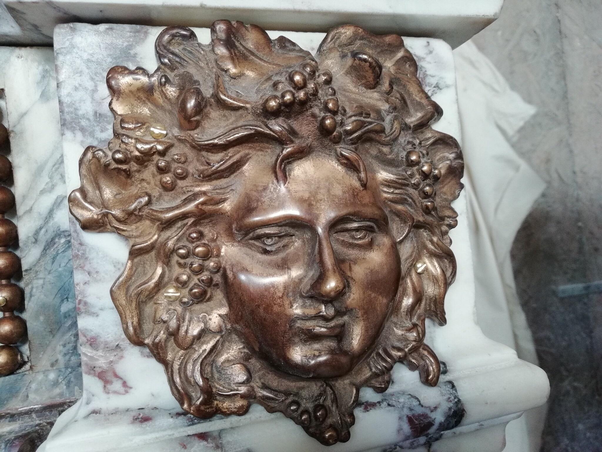 European Fabulous Louis XVI Style Breccia Marble & Bronze Fireplace Mantel 20th Century For Sale