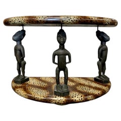 Fabulous Maitland Smith African Figural Leopard Print Demilune Console Table