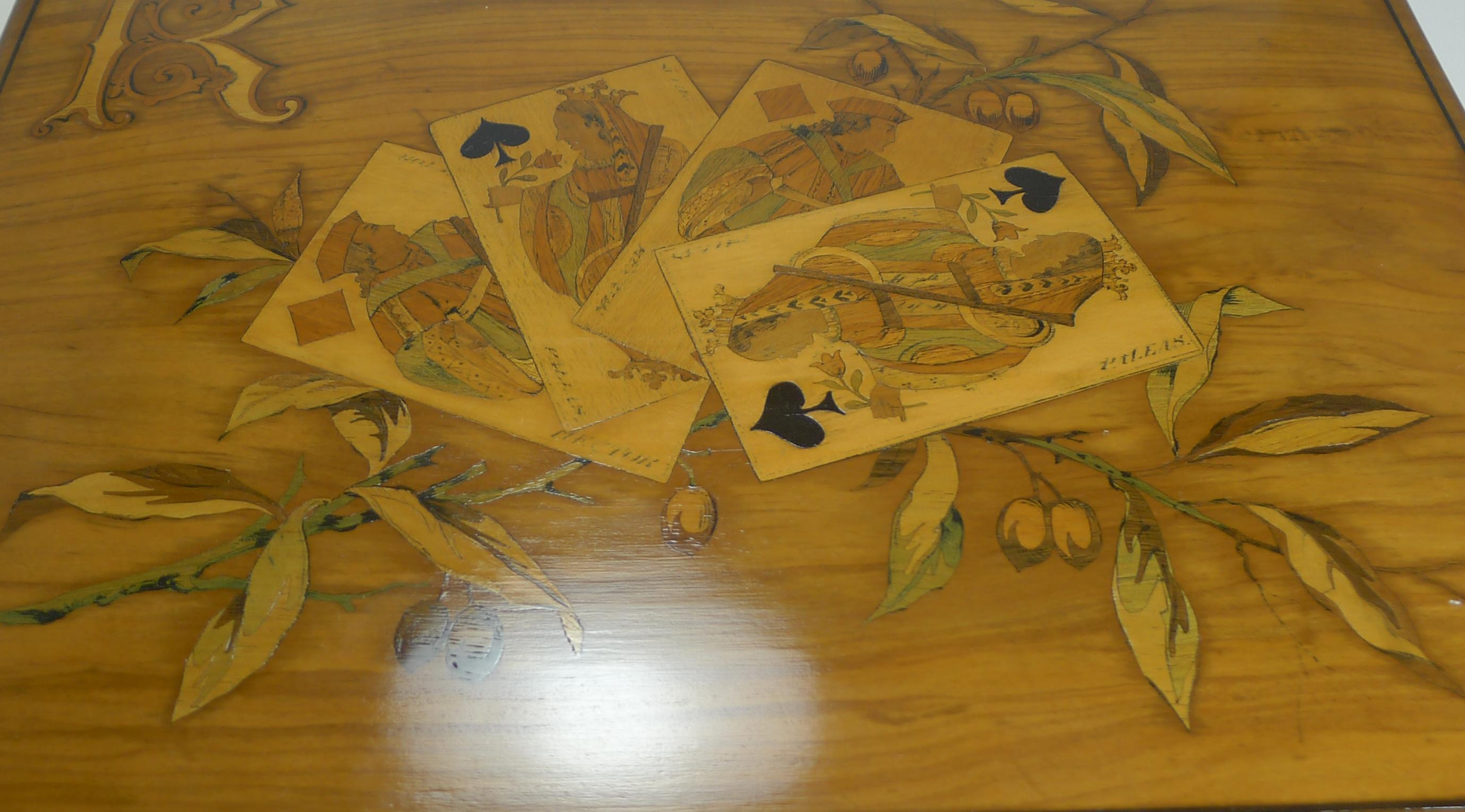 Fabulous Marquetry Inlaid Olive Wood Games or Playing Cards Box, French 1