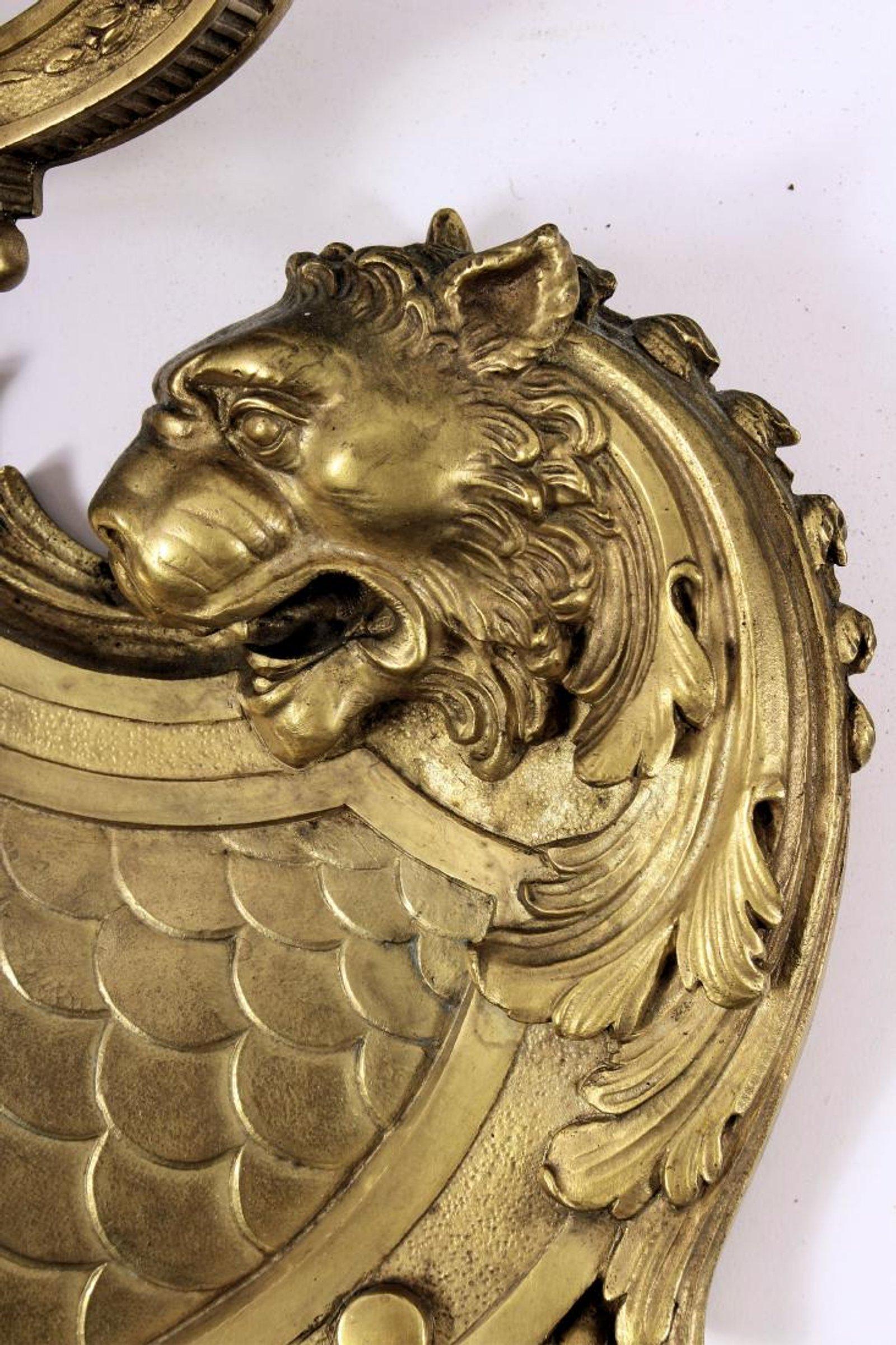Fabulous, Massive Pair of Louis XIV Style Doré Bronze Sconces with Lions In Excellent Condition In Bridgeport, CT