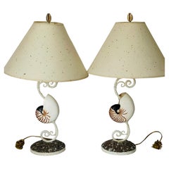 Fabulous MCM Coastal Sea Shell Nautilus Lamps Pair