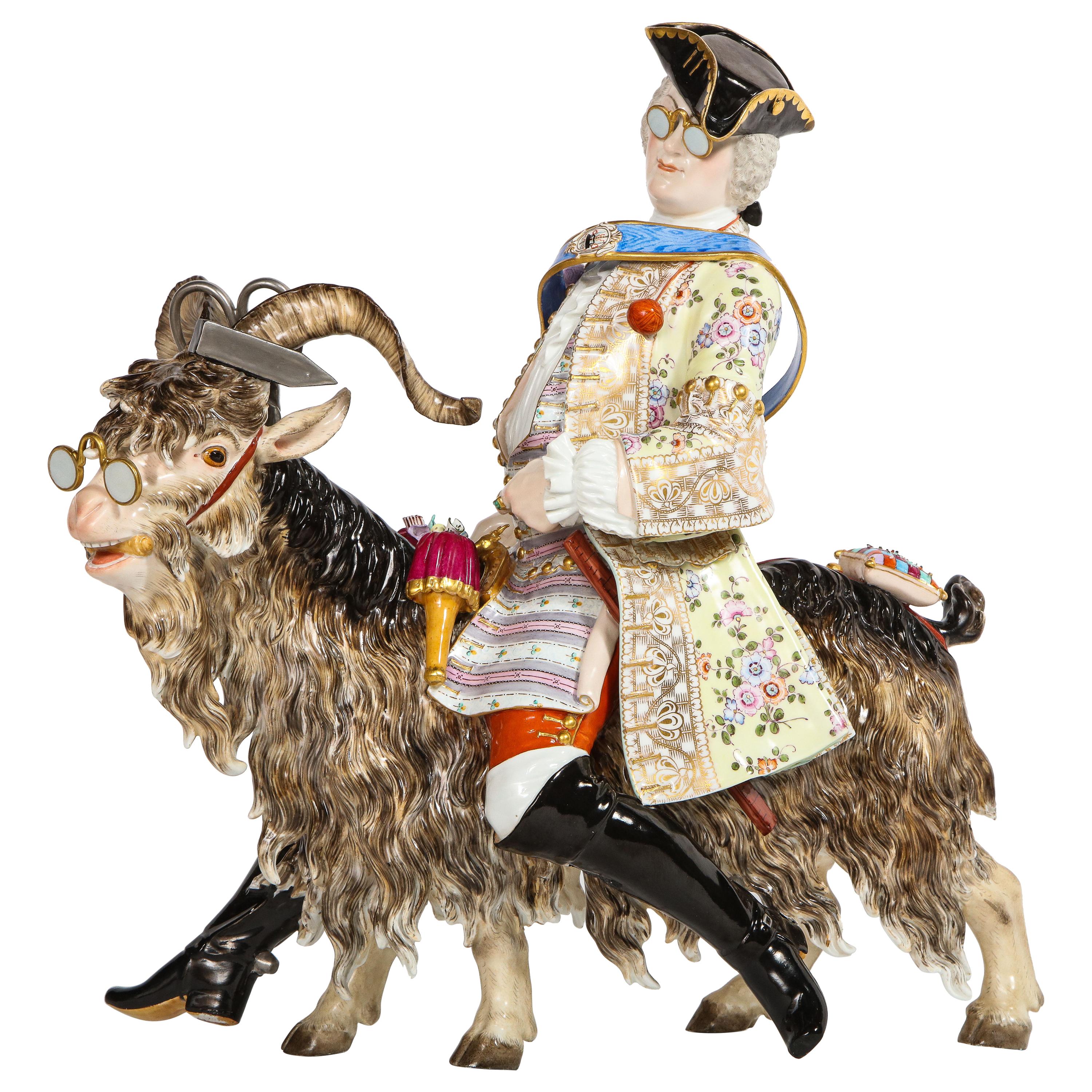 Fabulous Meissen Porcelain Group of Count Bruhl's "Tailor on a Goat"