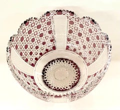 Fabulous Mid-Century Bohemian Amethyst/Cranberry Overlay Cut Crystal Punch Bowl