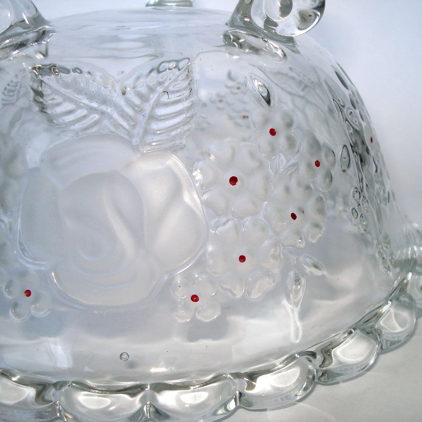 Fabulous Mid-Century Glasschale Floral Décor mit roten Emaille Akzente im Angebot 4