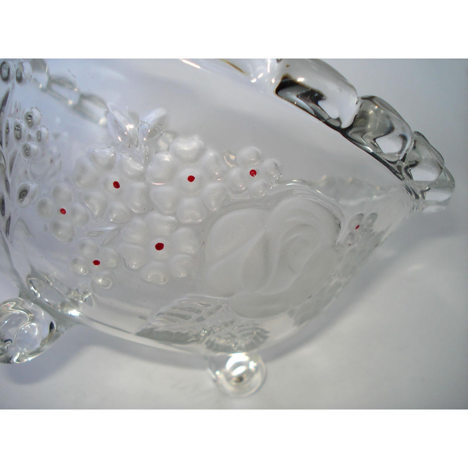 Fabulous Mid-Century Glasschale Floral Décor mit roten Emaille Akzente im Angebot 5