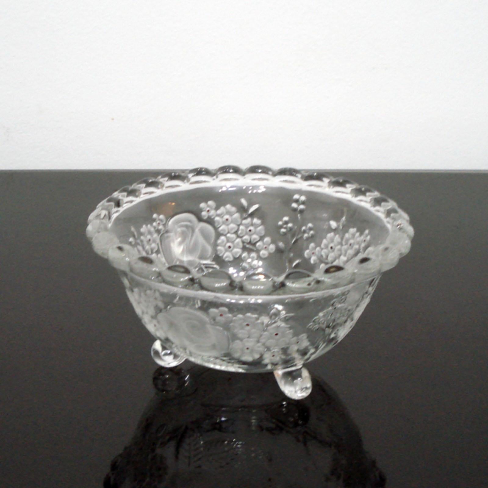 Mid-Century Modern Fabulous Mid-Century Glass Bowl Floral Décor with Red Enamel Accents For Sale
