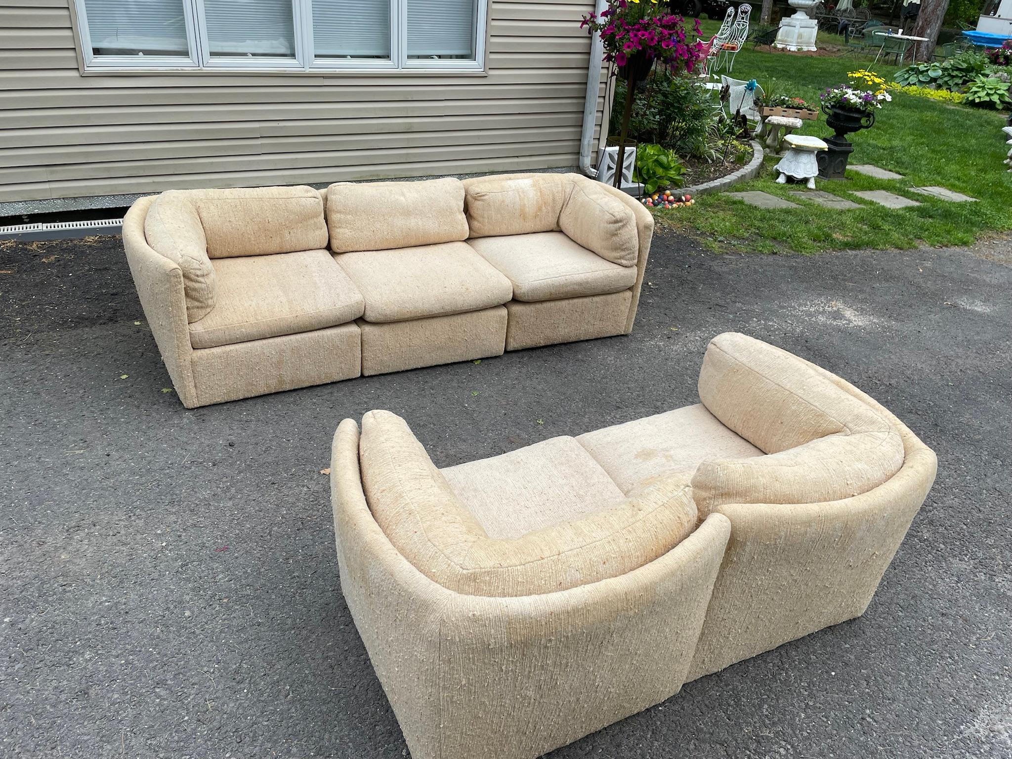 Fabulous Milo Baughman 5 Piece Curved Back Sectional Sofa Mid-Century Modern In Good Condition For Sale In Pemberton, NJ