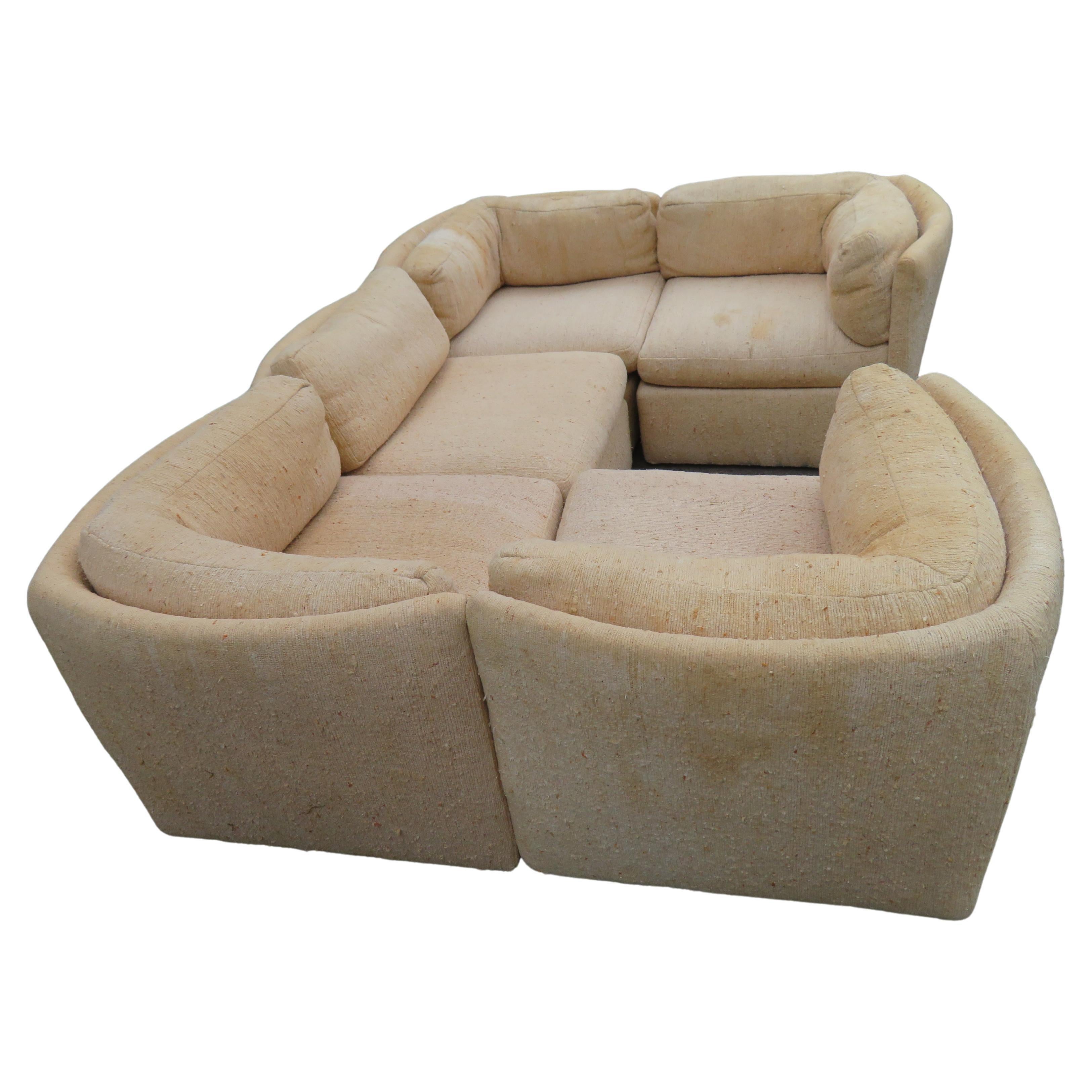 Fabulous Milo Baughman 5 Piece Curved Back Sectional Sofa Mid-Century Modern