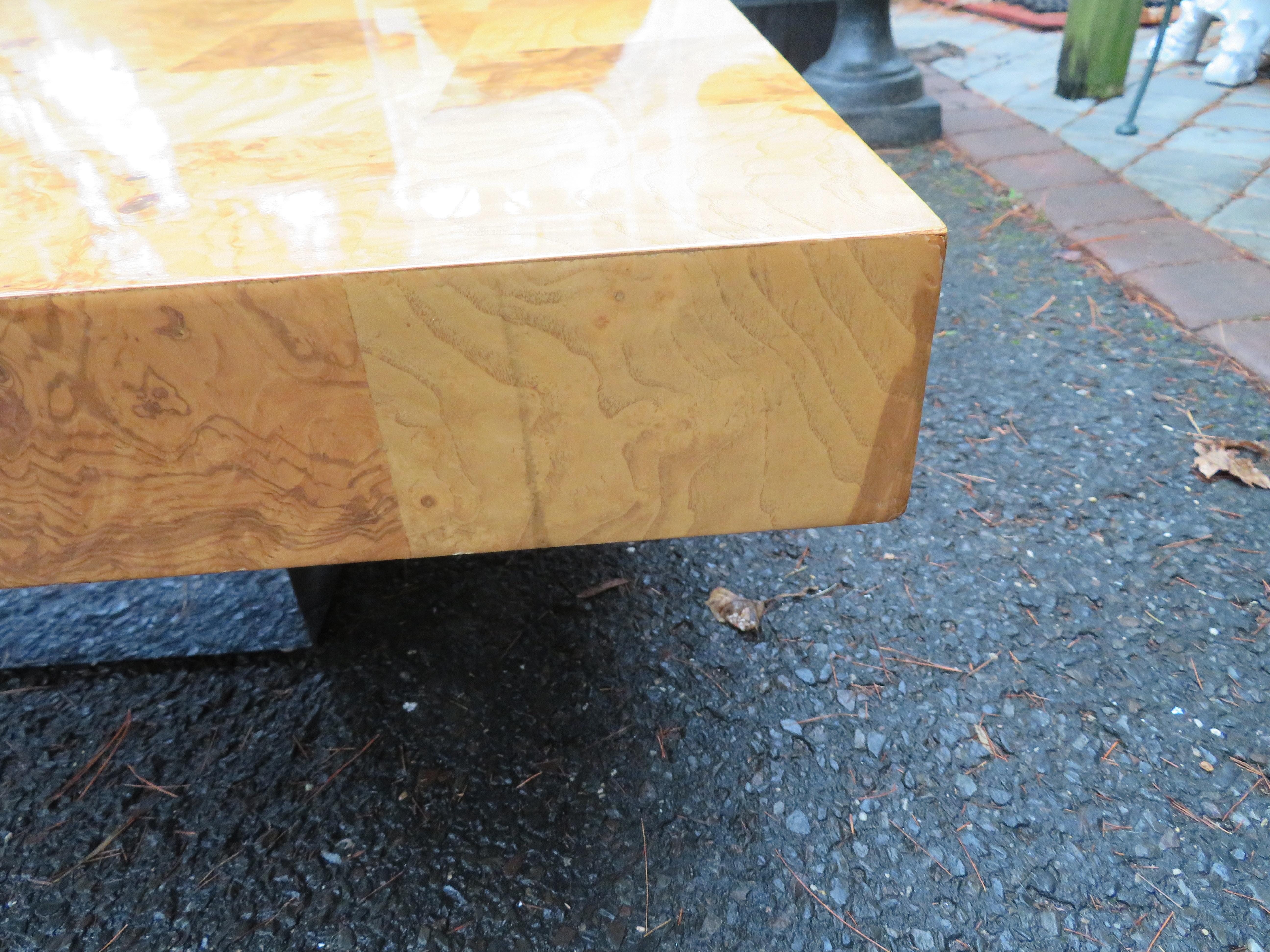 Fabulous Milo Baughman Burl Wood Chrome Cube Coffee Table, Mid-Century Modern For Sale 10
