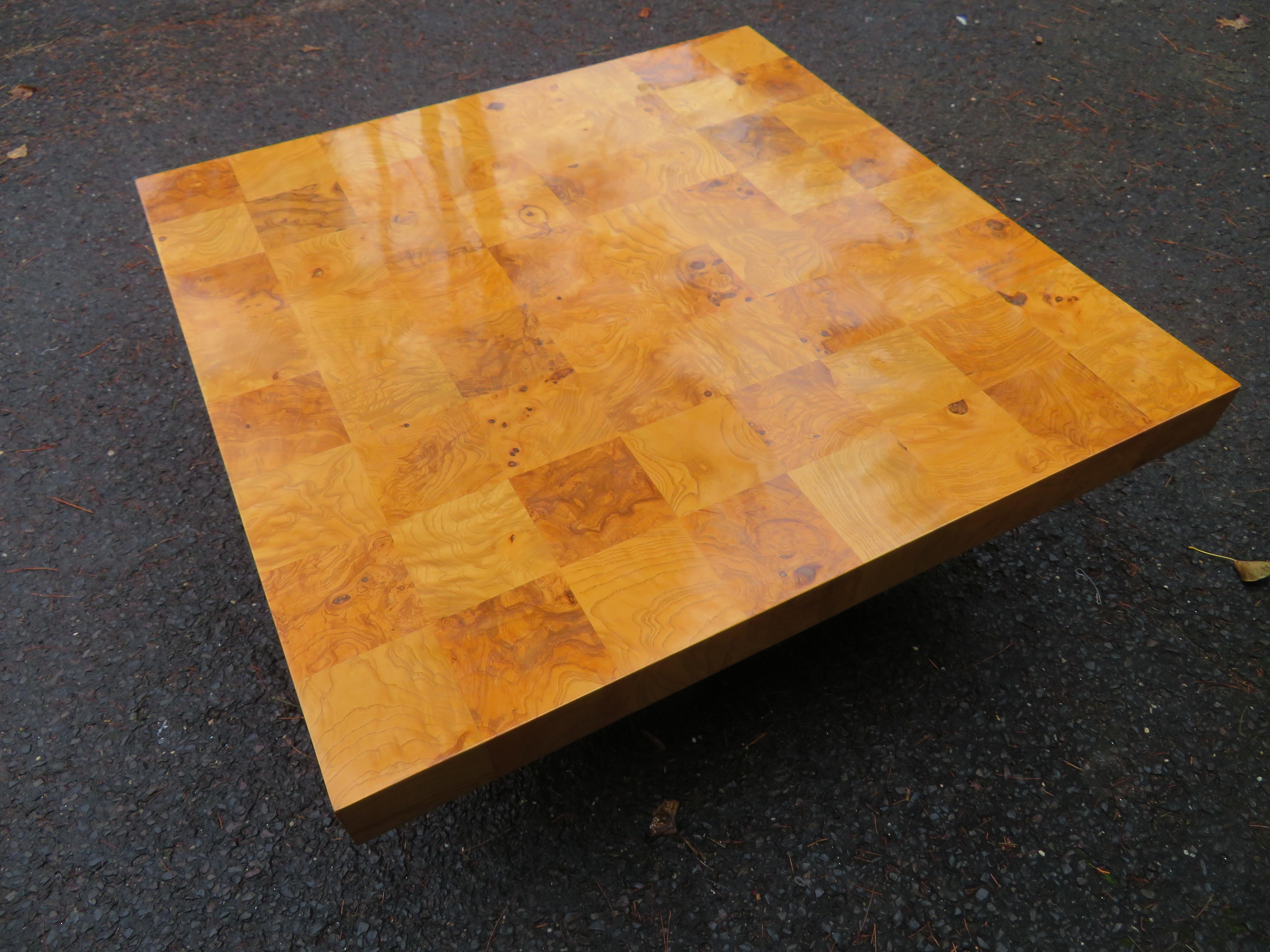 Fabulous Milo Baughman Burl Wood Chrome Cube Coffee Table, Mid-Century Modern For Sale 4