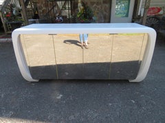 Fabulous Milo Baughman Style Grasscloth Chrome Doors Credenza Mid-Century Modern