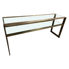 Fabulous Milo Baughman style Patinated Brass 2 Tier Console Table Mid-Century