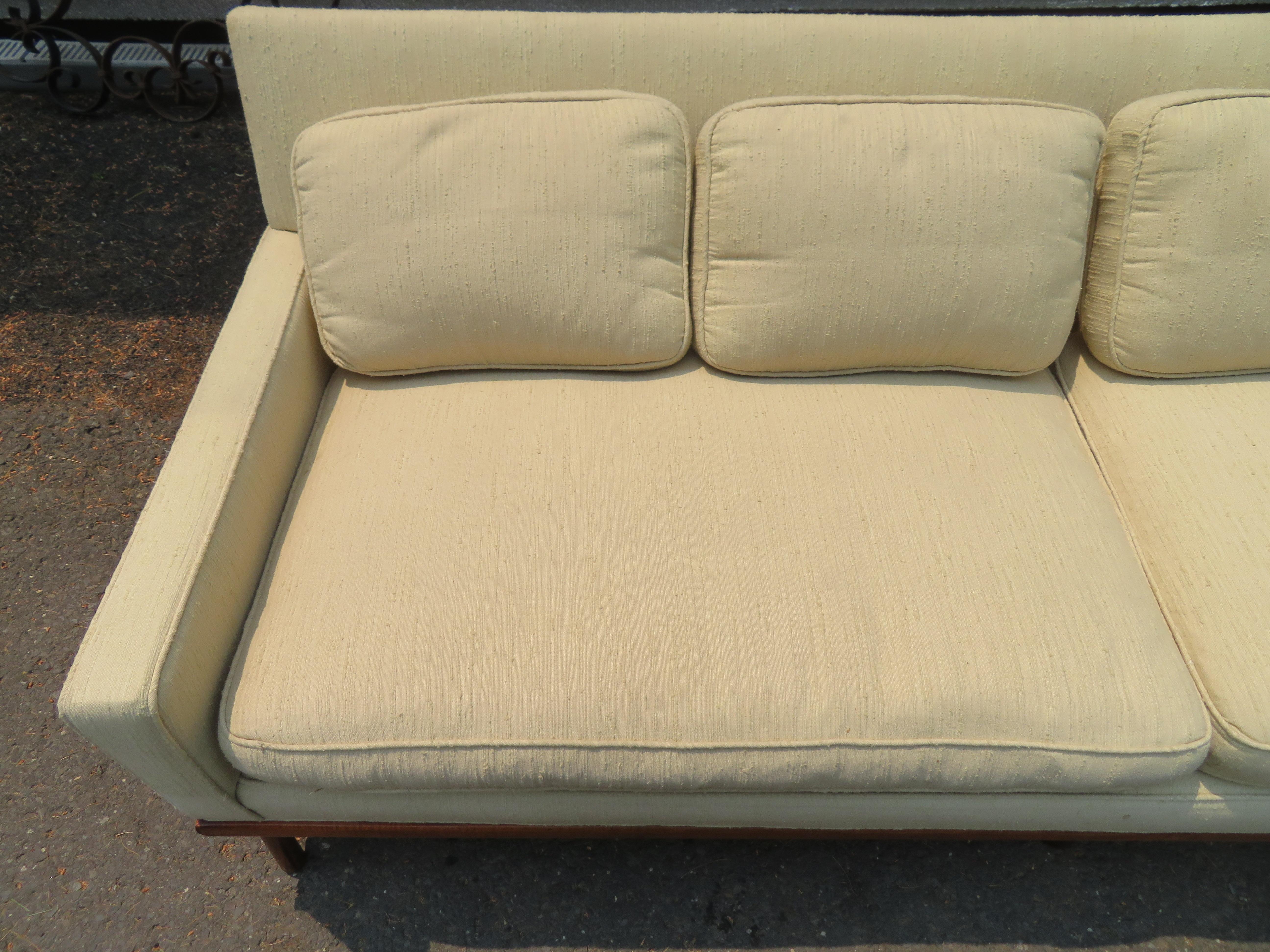 Fabulous Milo Baughman Style Walnut Base Sofa Mid-Century Modern For Sale 5