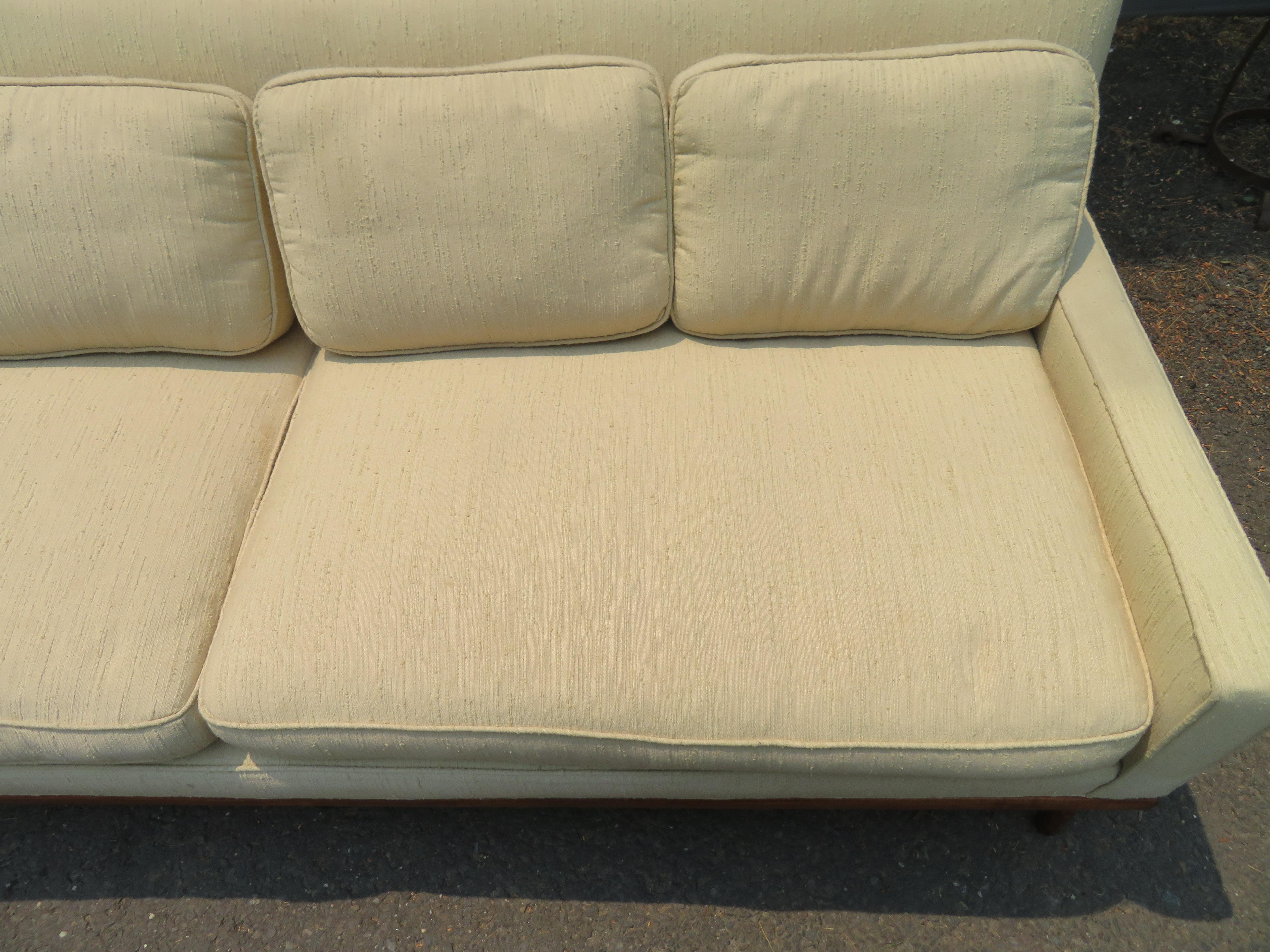 Fabulous Milo Baughman Style Walnut Base Sofa Mid-Century Modern For Sale 6