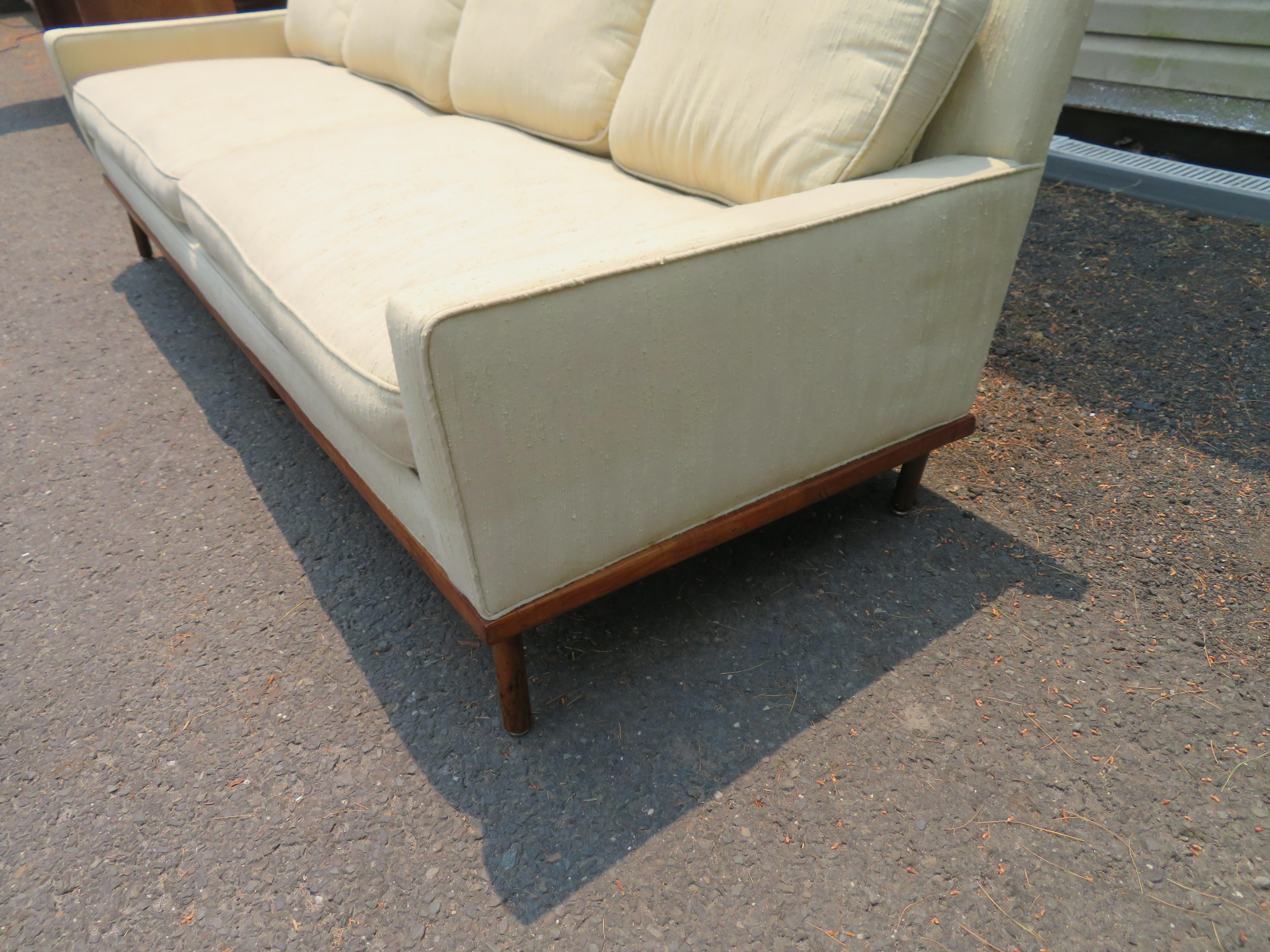 Fabulous Milo Baughman Style Walnut Base Sofa Mid-Century Modern For Sale 8