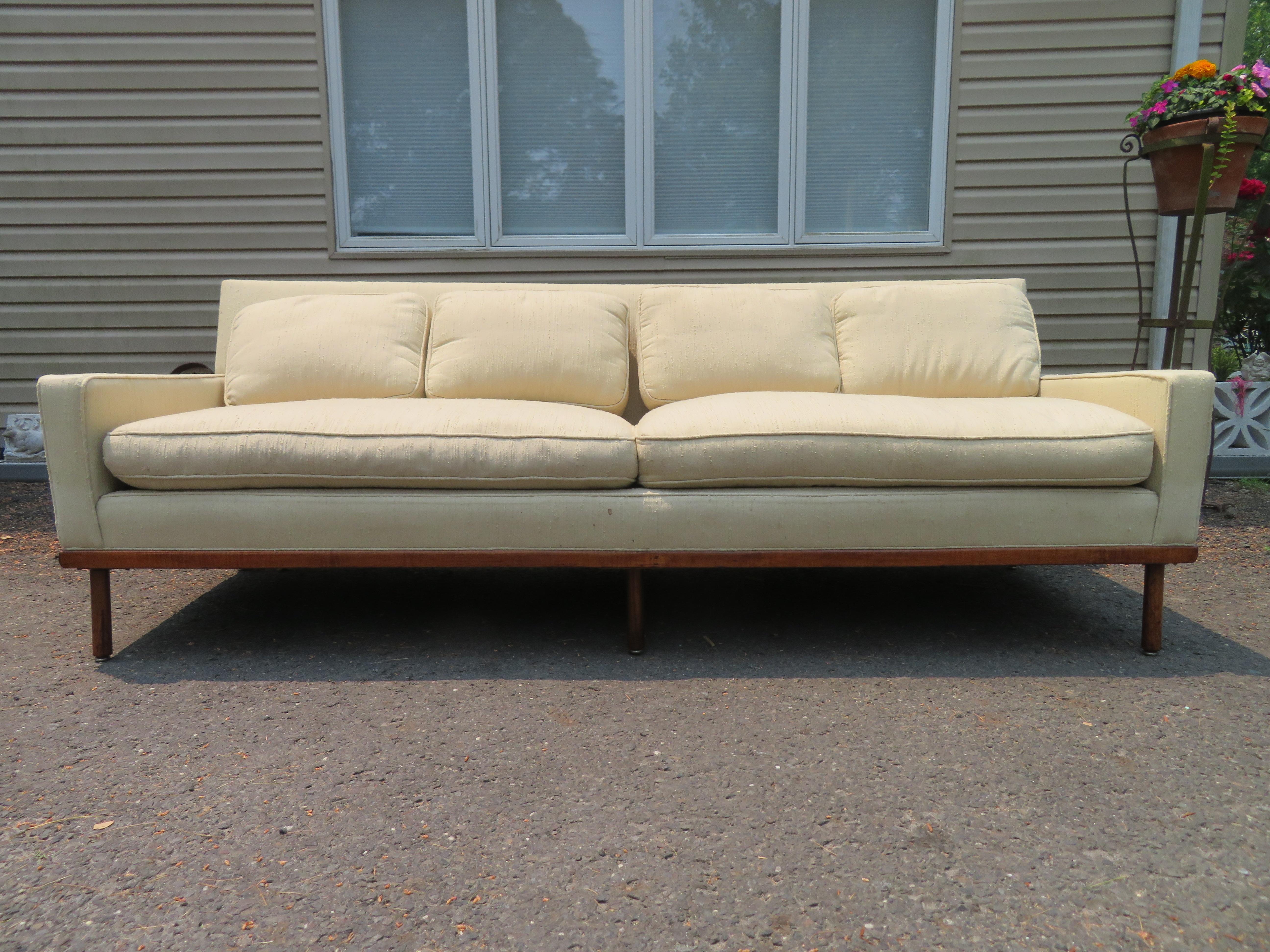 American Fabulous Milo Baughman Style Walnut Base Sofa Mid-Century Modern For Sale