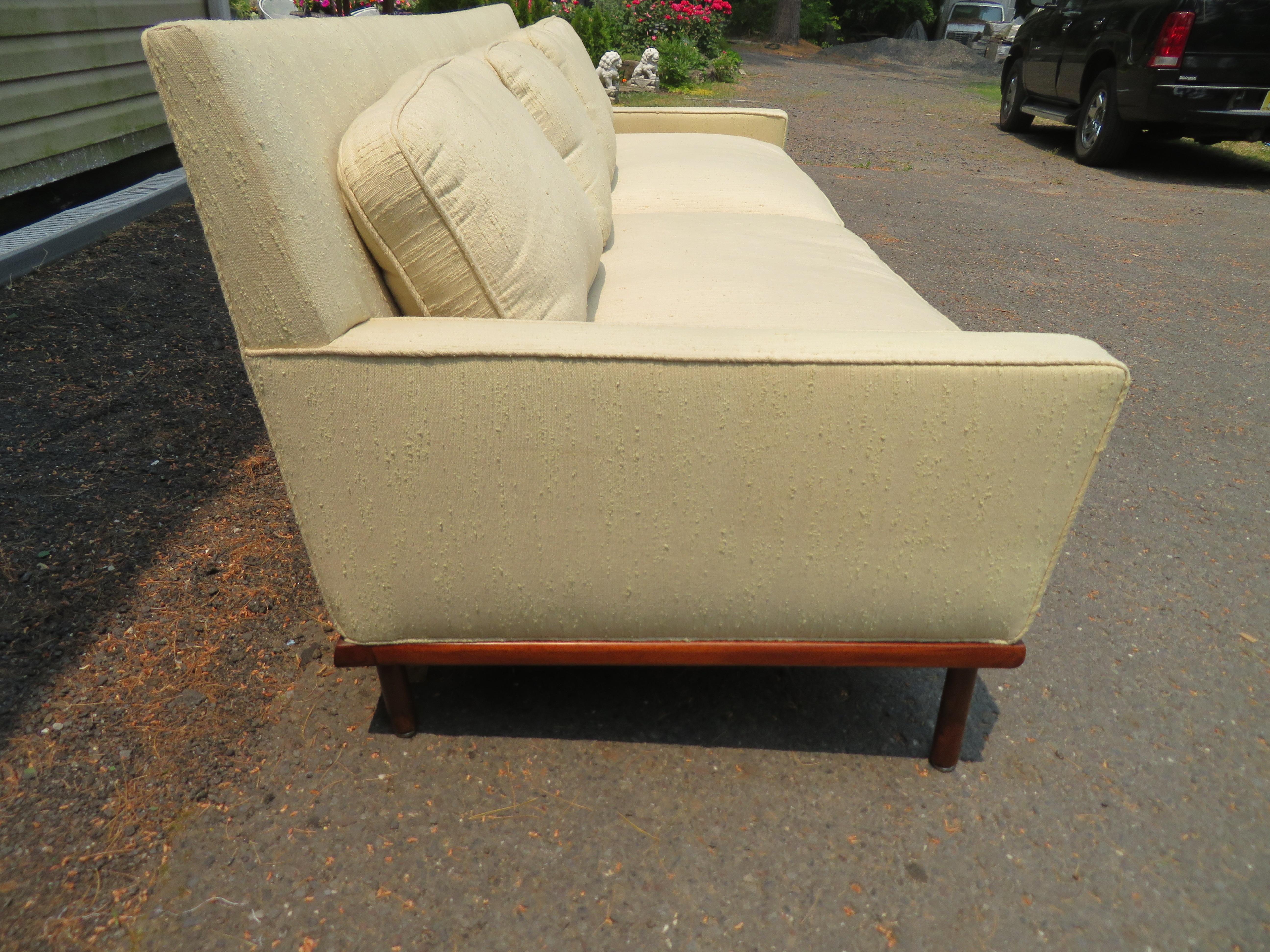 Fabulous Milo Baughman Style Walnut Base Sofa Mid-Century Modern For Sale 3