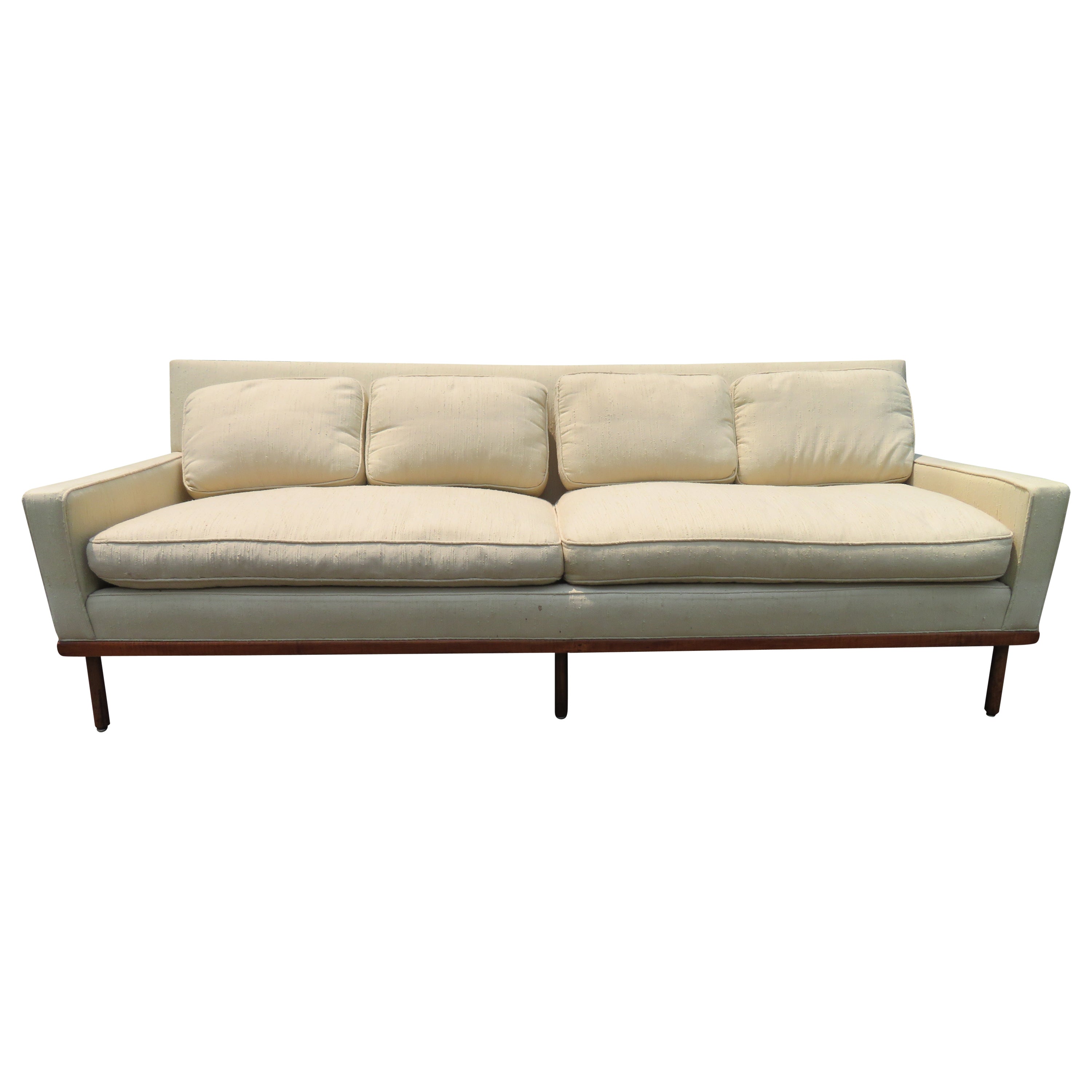 Fabulous Milo Baughman Style Walnut Base Sofa Mid-Century Modern