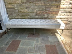 Fabulous Milo Baughman White Patent Leather Tufted Chrome Bench Mid-Century