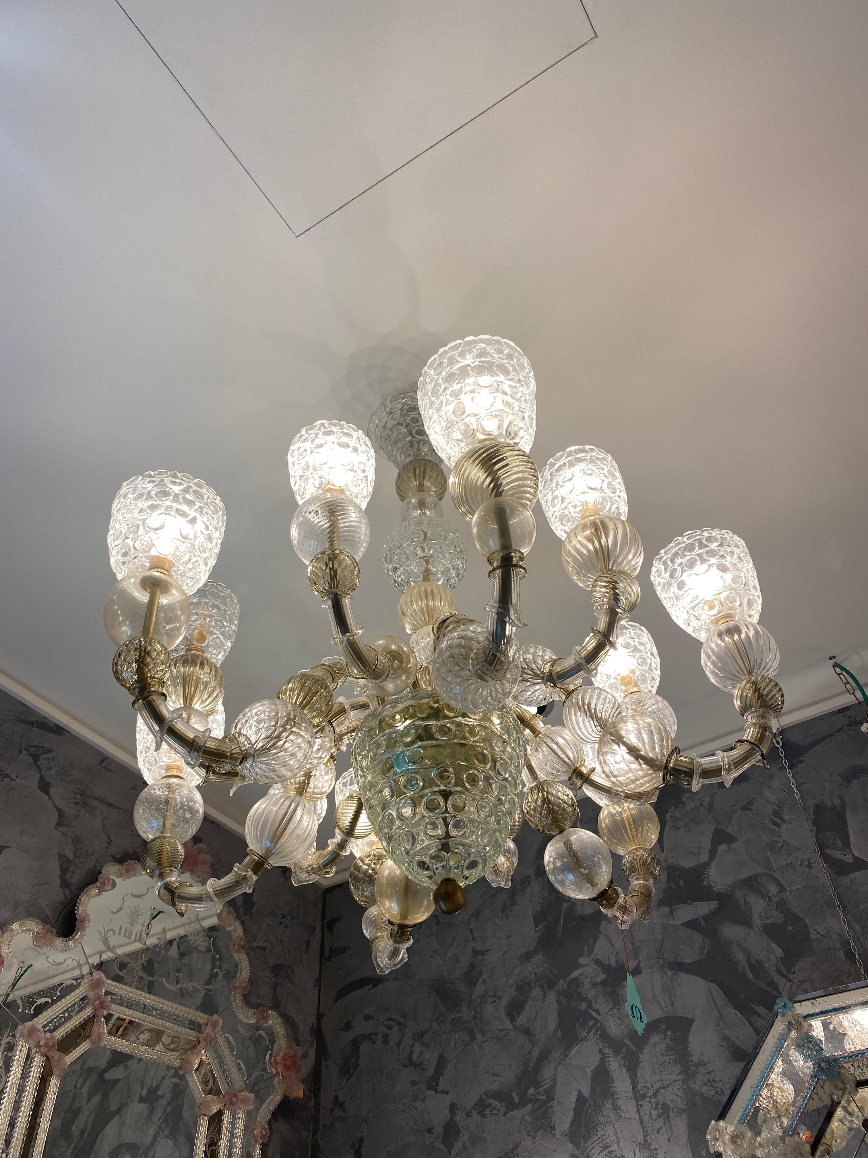 Fabulous Modern Art Deco Style Murano Glass Chandelier In Excellent Condition For Sale In Rome, IT