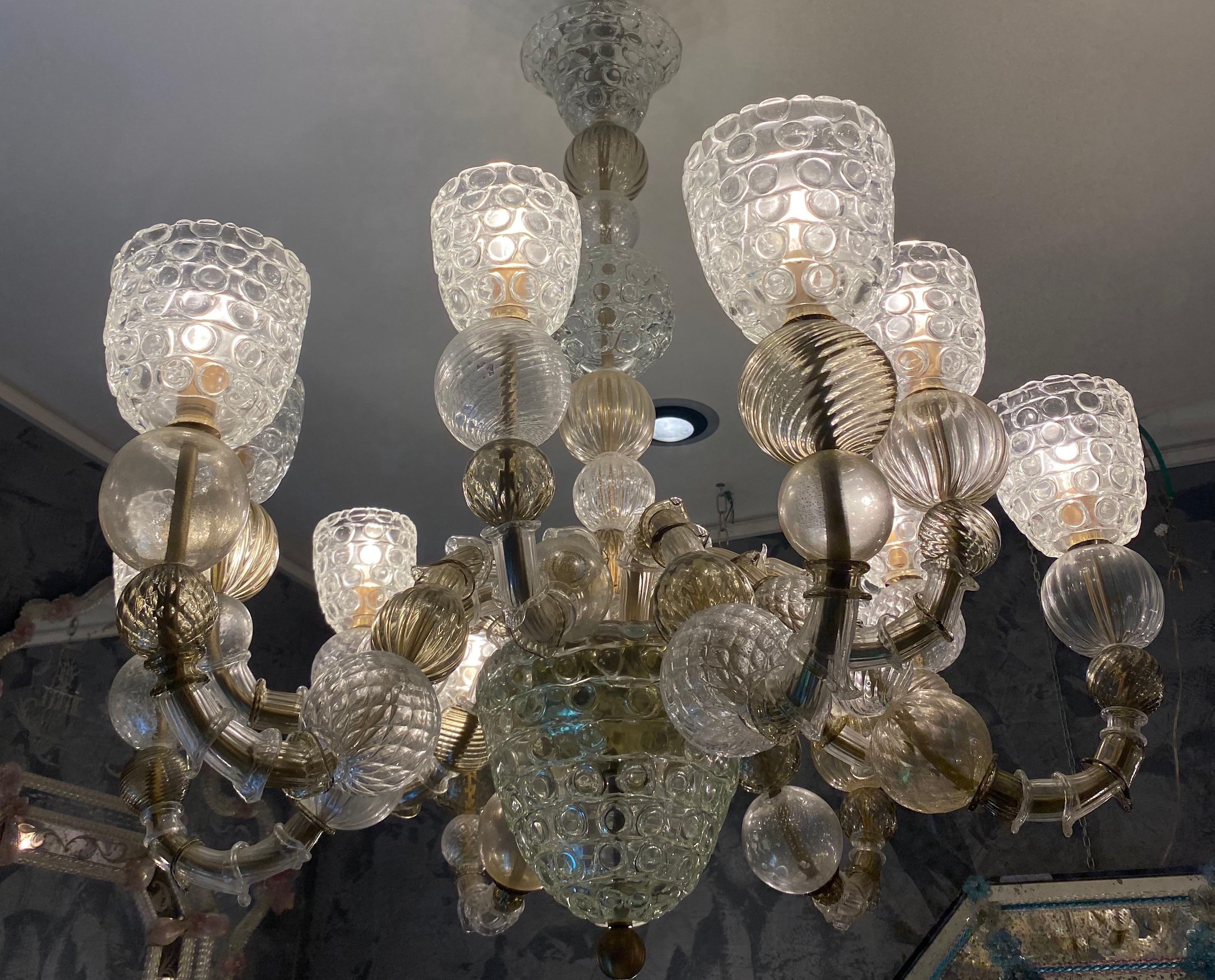 Ottone Favoloso lampadario moderno in vetro di Murano in stile Art Deco in vendita