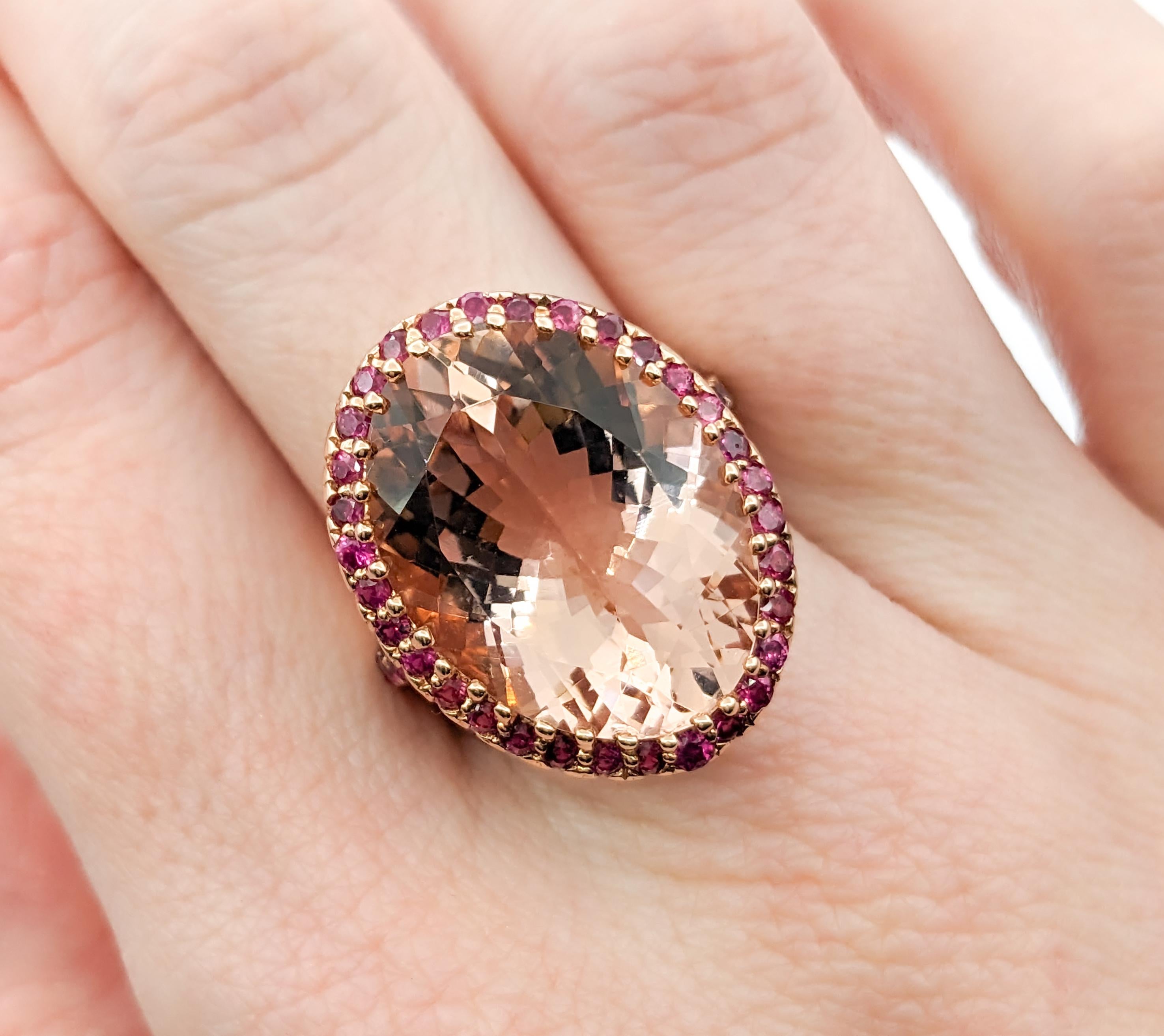 Oval Cut Fabulous Morganite & Ruby Cocktail Ring For Sale