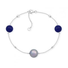 Fabulous Mother of Pearls Lapis Lazuli White Gold Diamond Charm Bracelet for Her