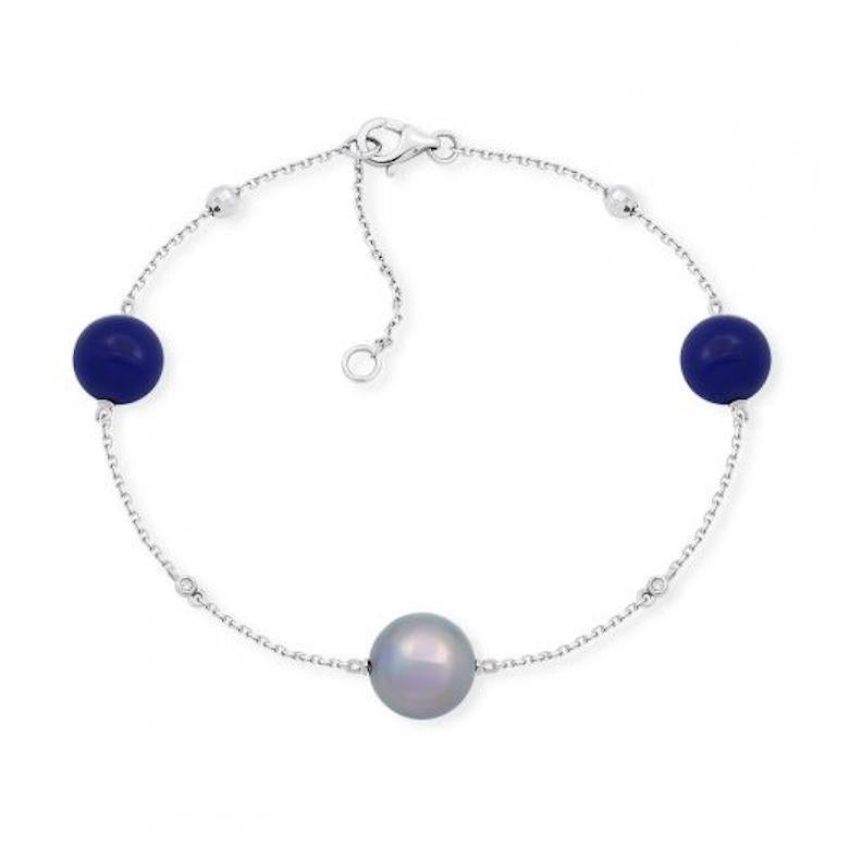 Modern Fabulous Mother of Pearls Lapis Lazuli White Gold Diamond Charm Bracelet for Her For Sale