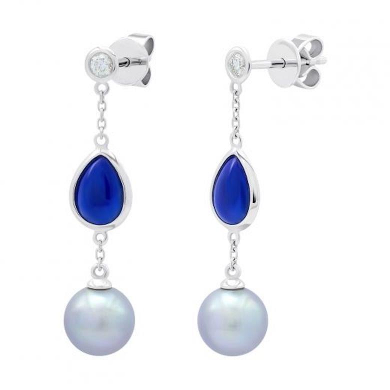 Modern Fabulous Mother of Pearls Lapis Lazuli White Gold Diamond Earrings for Her