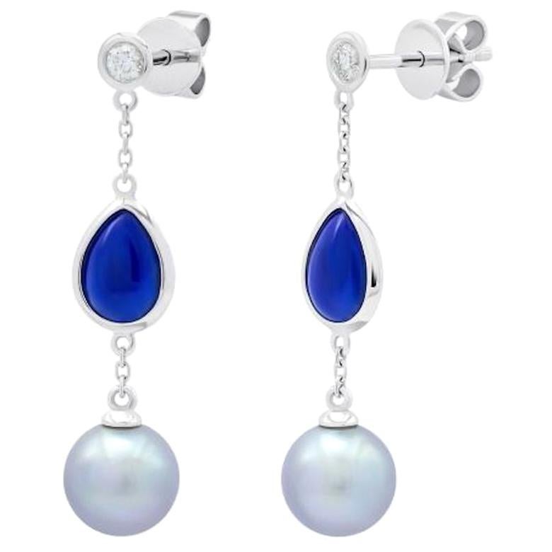 Fabulous Mother of Pearls Lapis Lazuli White Gold Diamond Earrings for Her