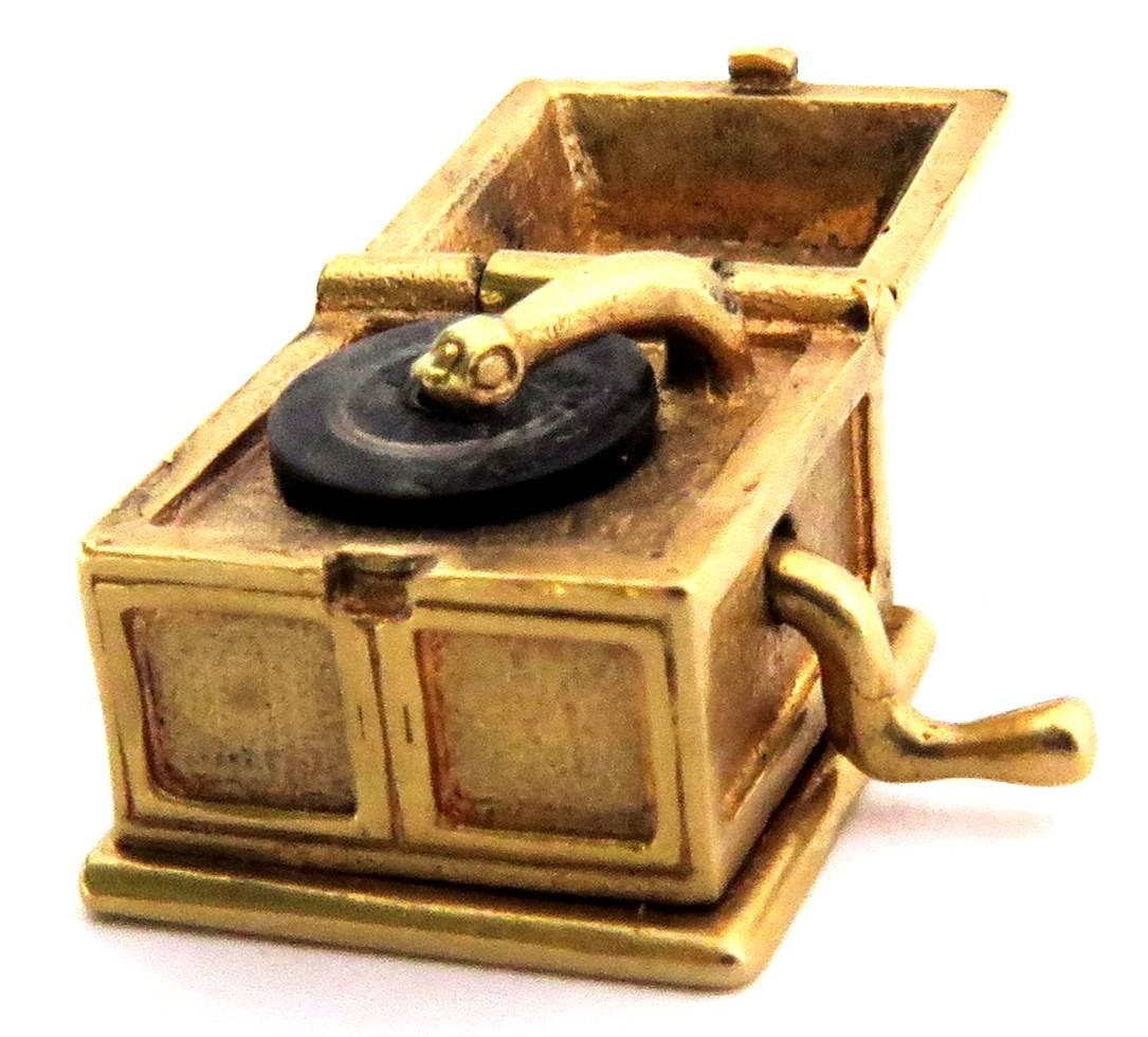 Women's or Men's Fabulous Movable Gold Record Player Charm Pendant For Sale