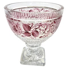 Fabulous Old Austrian Moser-Style Hand Cut and Hand Painted Crystal Compote