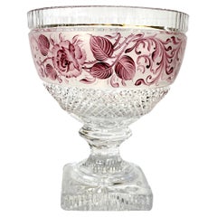 Vintage Fabulous Old Austrian Moser-Style Hand Cut and Hand Painted Crystal Compote