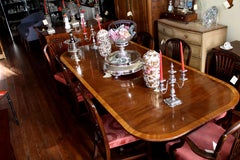 Fabulous Old English Early 20th C. Figured Mahogany Dining Table w/ Walnut Inlay