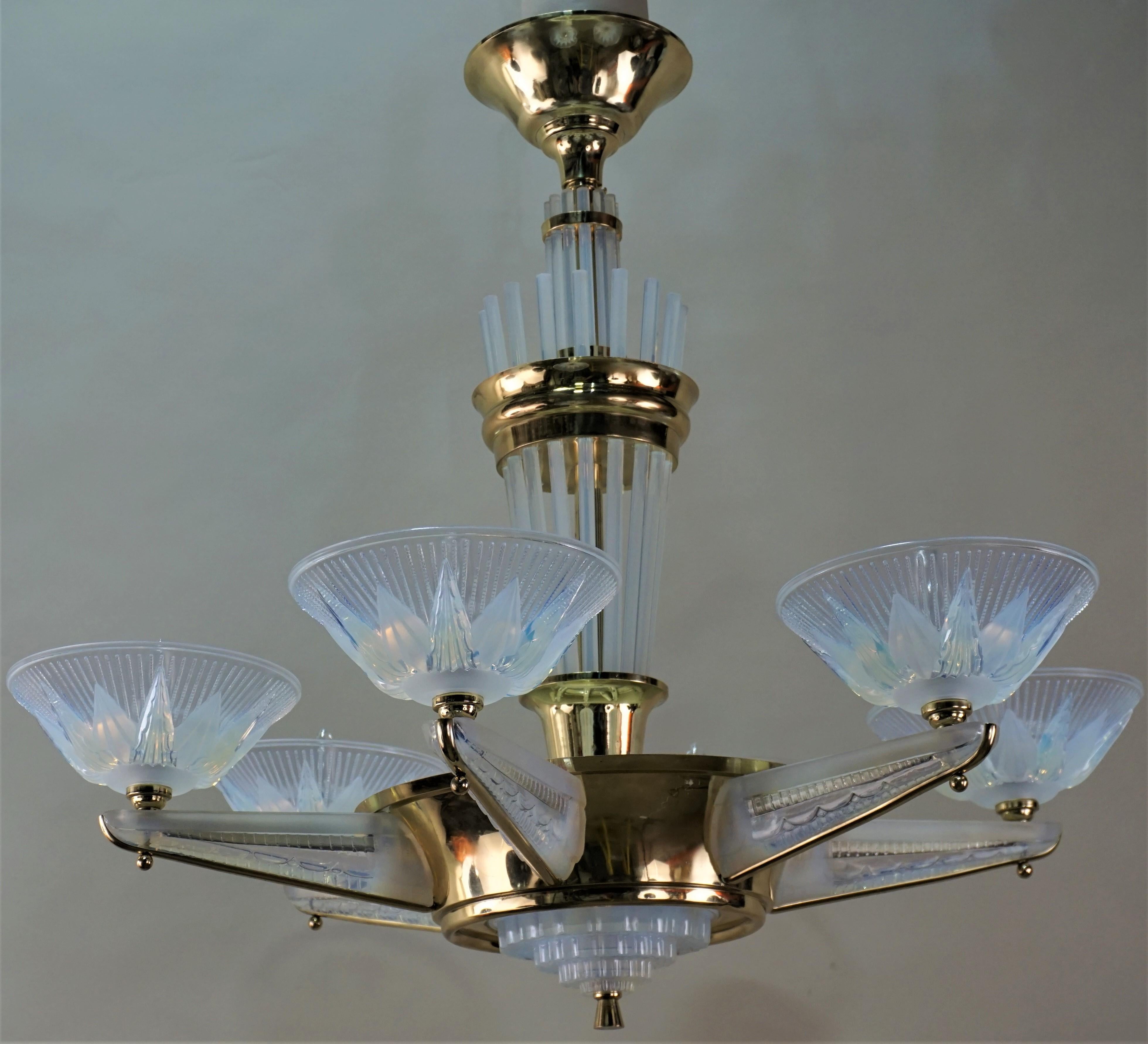 Fabulous Opaline Glass Art Deco Chandeliers by Atelier Petitot 4