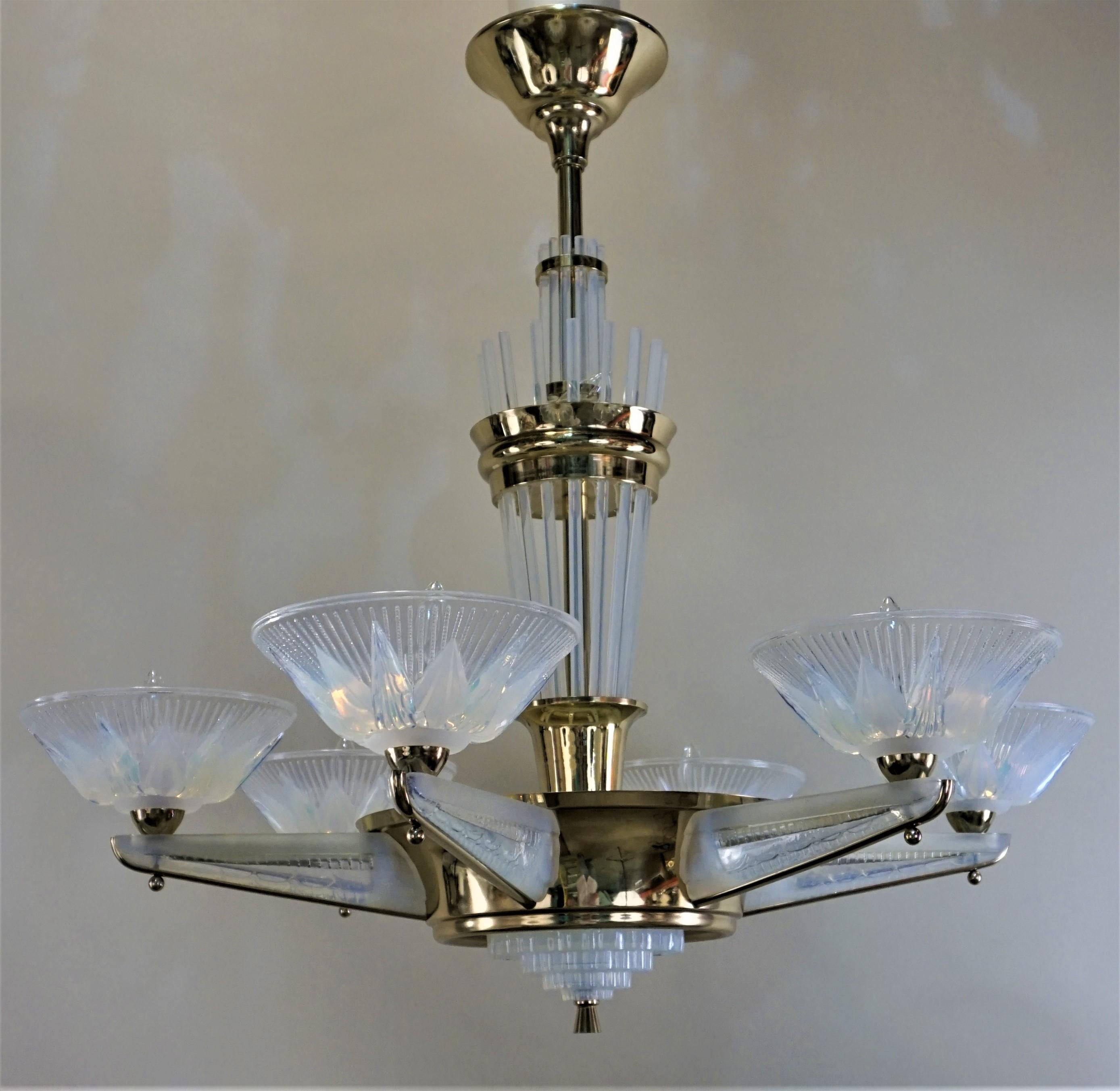 Fabulous Opaline Glass Art Deco Chandeliers by Atelier Petitot 6