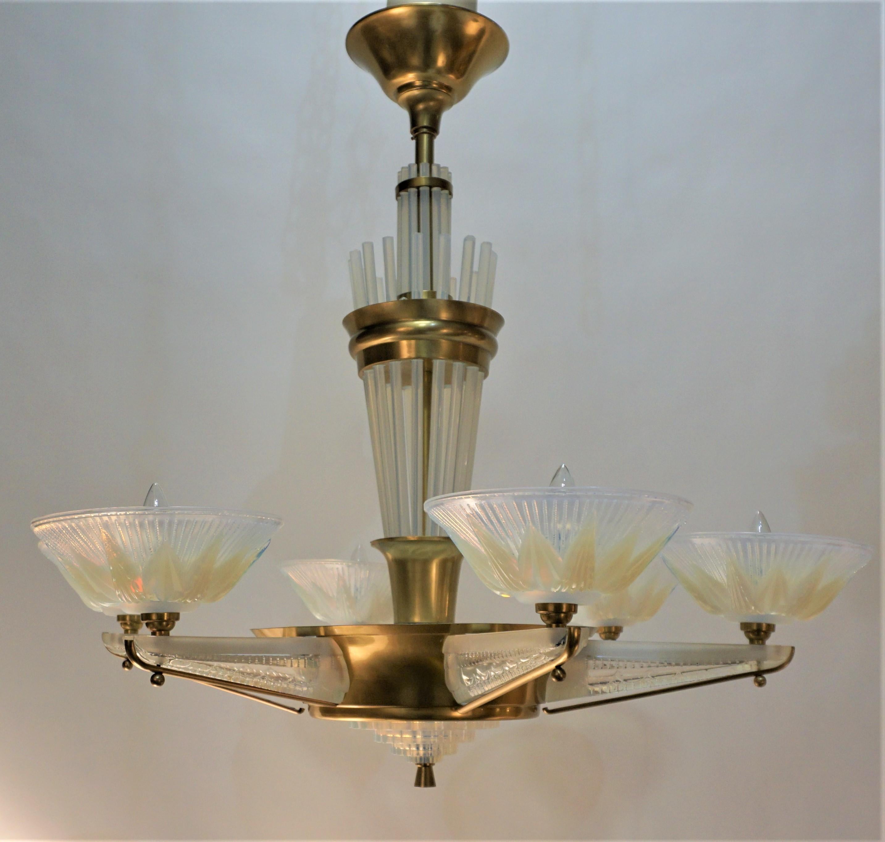 Fabulous Opaline Glass Art Deco Chandeliers by Atelier Petitot 5