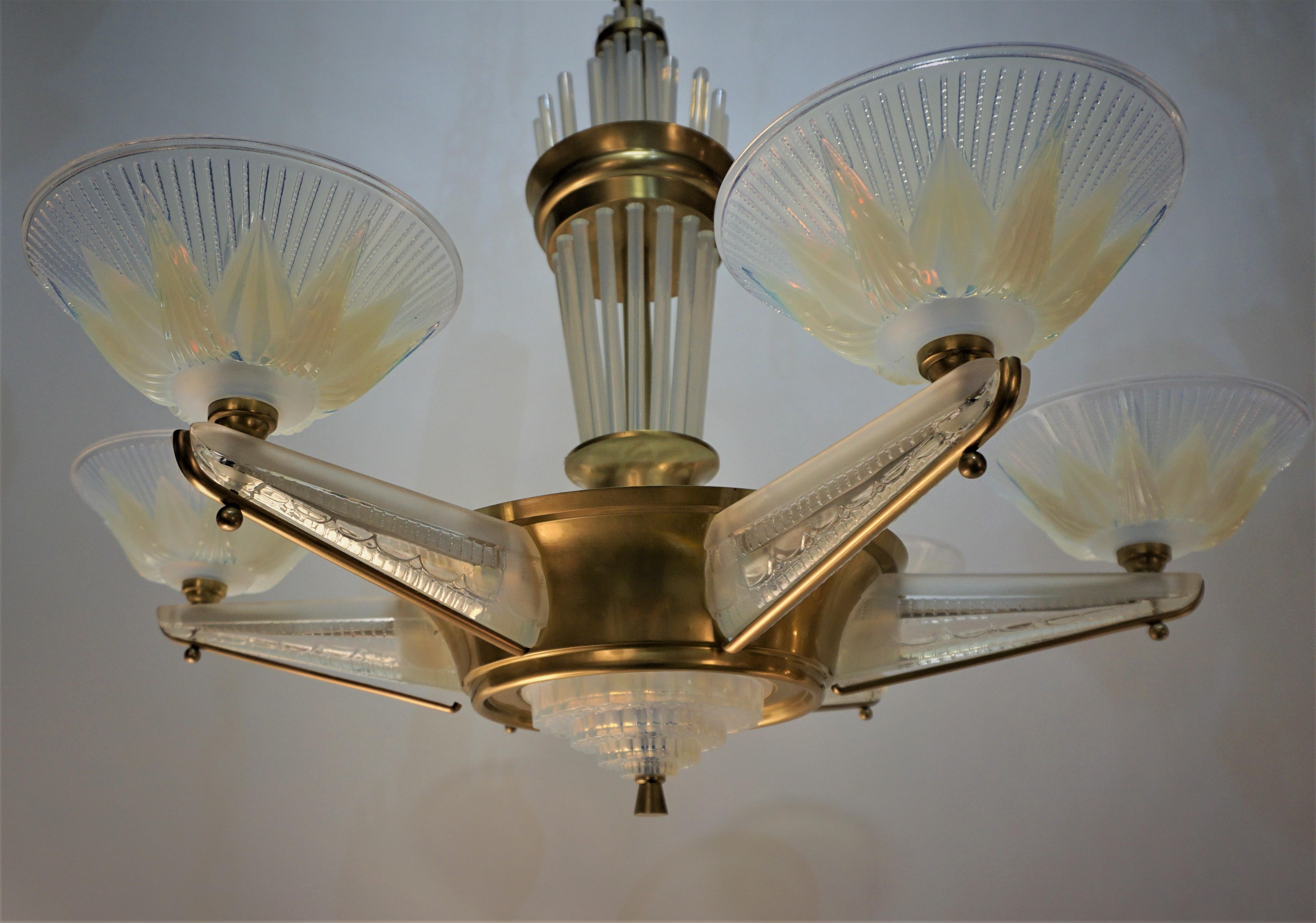 Fabulous Opaline Glass Art Deco Chandeliers by Atelier Petitot 6