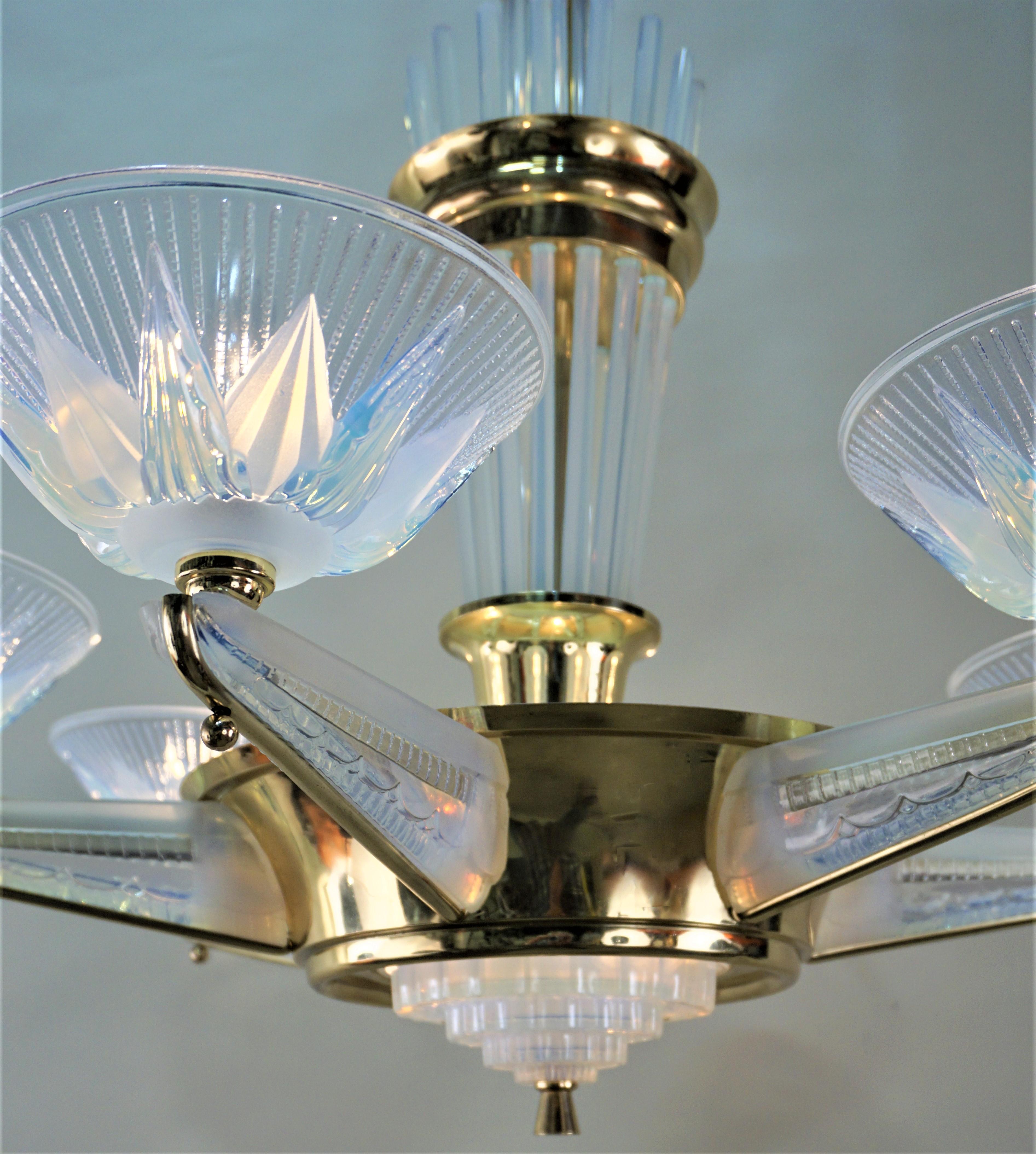 Fabulous Opaline Glass Art Deco Chandeliers by Atelier Petitot In Good Condition In Fairfax, VA