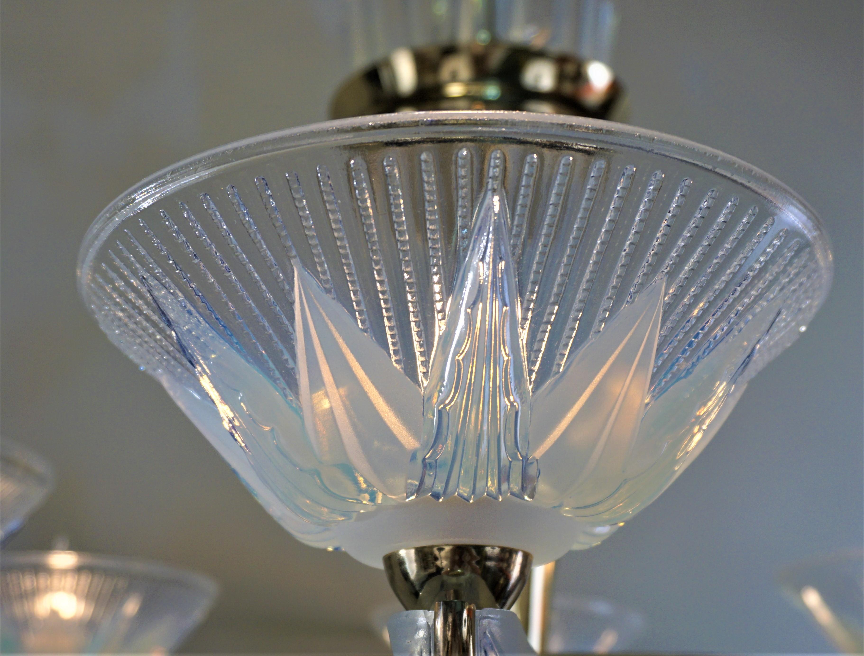 Mid-20th Century Fabulous Opaline Glass Art Deco Chandeliers by Atelier Petitot
