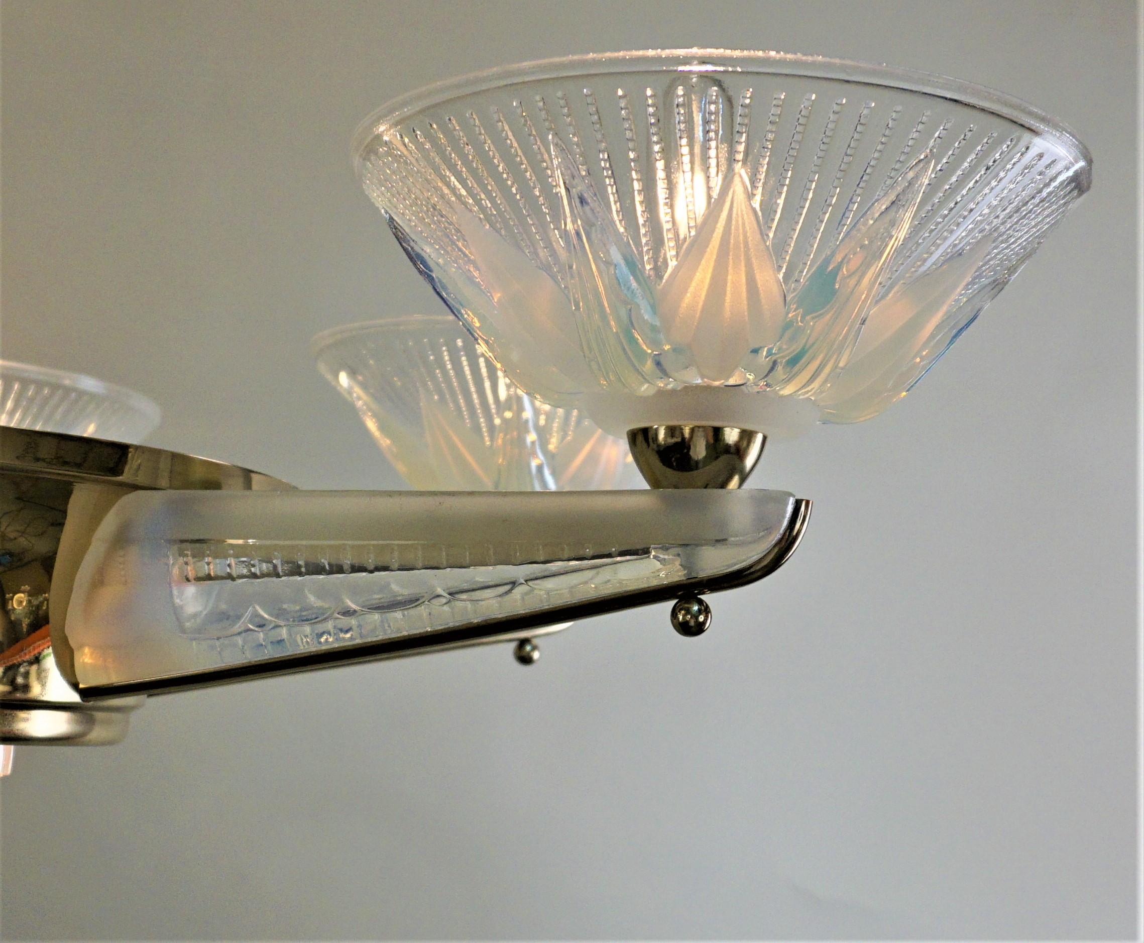 Fabulous Opaline Glass Art Deco Chandeliers by Atelier Petitot 2