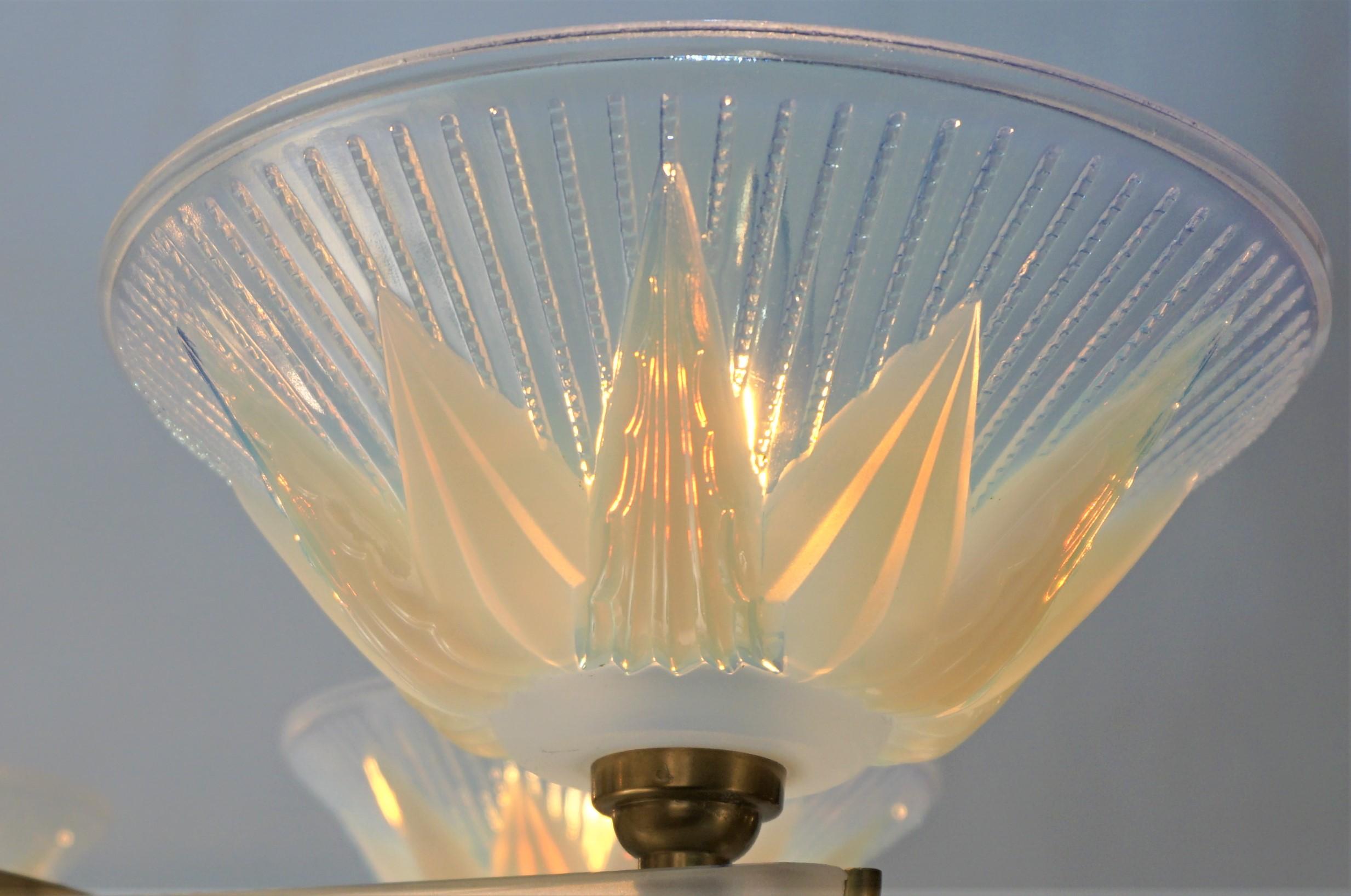 Fabulous Opaline Glass Art Deco Chandeliers by Atelier Petitot 1
