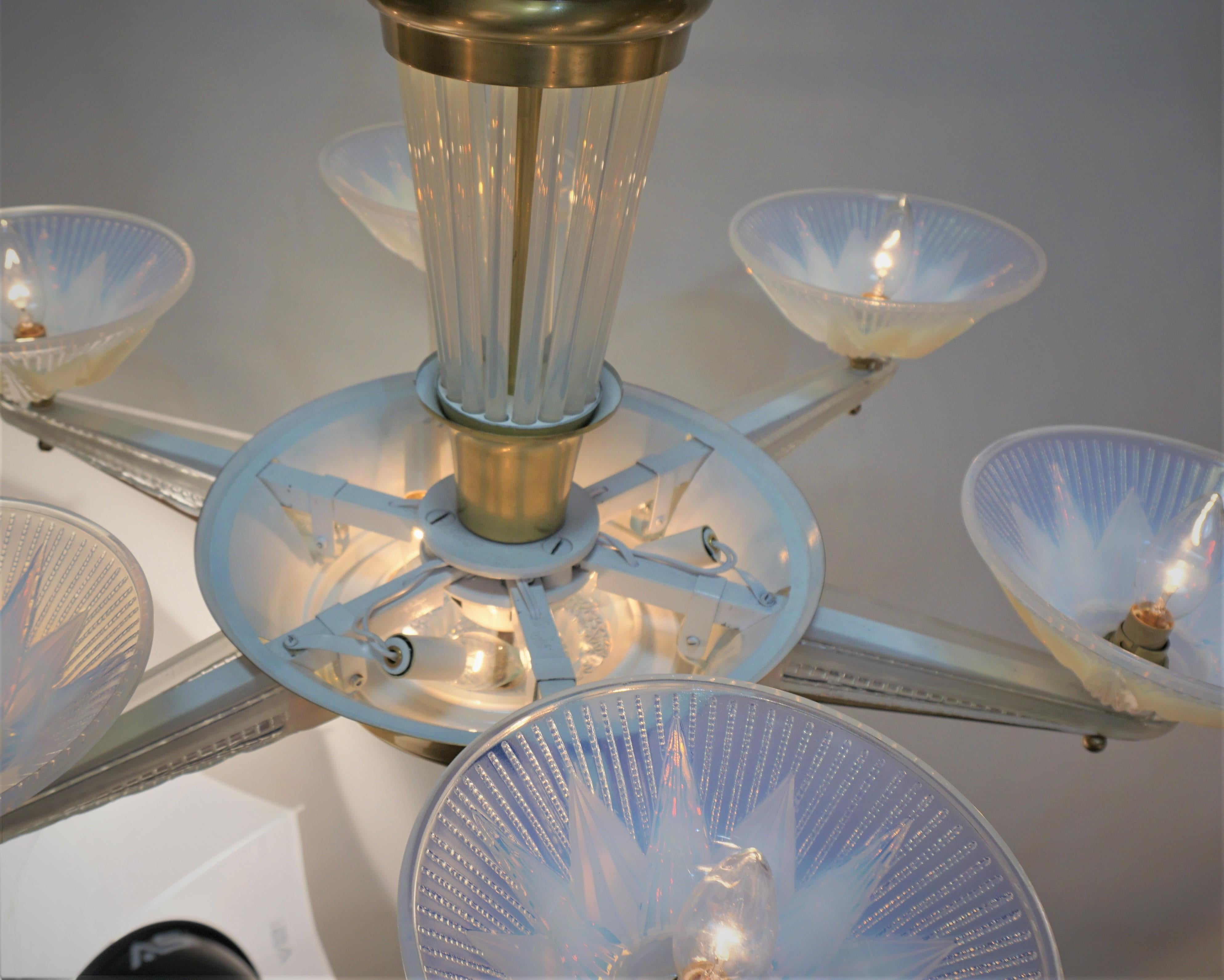 Fabulous Opaline Glass Art Deco Chandeliers by Atelier Petitot 2
