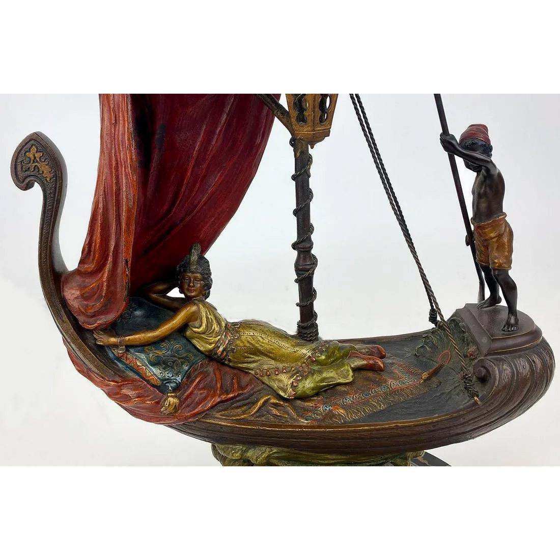 Austrian Fabulous Orientalist Figural Cold Painted Bronze Lamp and Sculpture by Bergmann For Sale