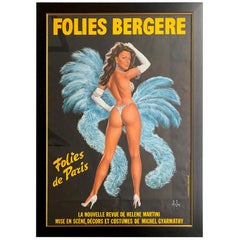 Fabulous Original 1960s Large Folies Bergere Poster by Artist Alain Gourdon